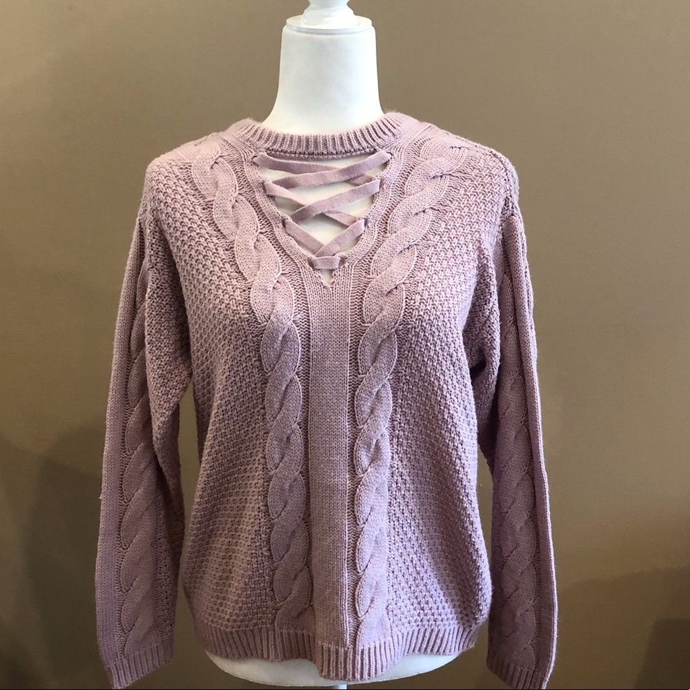 It’s Our Time Pink Cozy Criss Cross Sweater, Size S